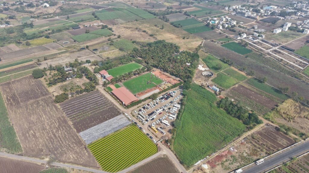 Bird’s-eye view of 12-acre NatureNestt Agro Tourism in Uruli Kanchan, Pune