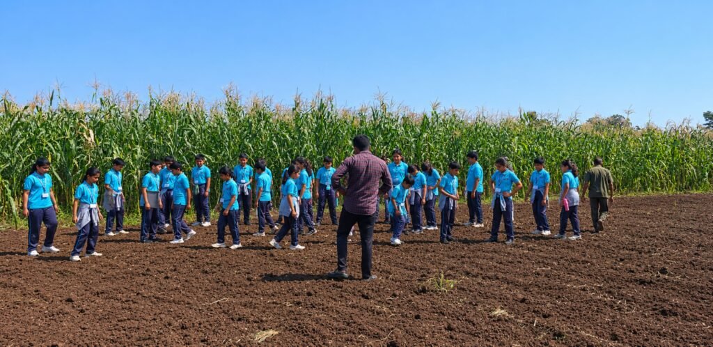 Students enjoying an educational agro tourism visit near Pune